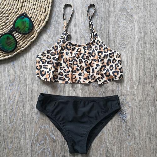 6-14 Years Girl Swimsuit Kids Swimwear Leopard Teenage Girl Bikini Set Falbala Two Piece Childrens Swimwear Girls Bathing Suit