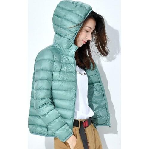 Autumn and winter light down jacket ladies plus size long-sleeved hooded warm jacket