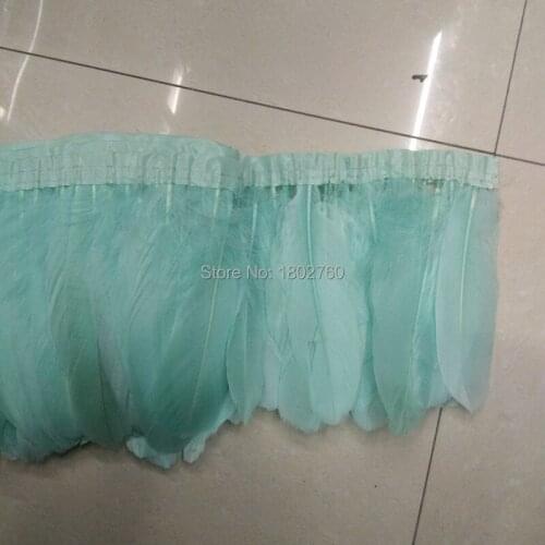 Aqua blue Goose Feather Trims 2Yards/Lot Dyed Geese Feather Ribbons/15-18cm Fringes Goose Feather Cloth Belt DIY decorative