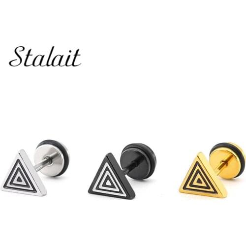 Line Cut Triangle Glue Titanium Steel Exquisite Ear Jewelry Stainless Steel Gold/Black/Silver Color Push Back Stud Earrings Gift