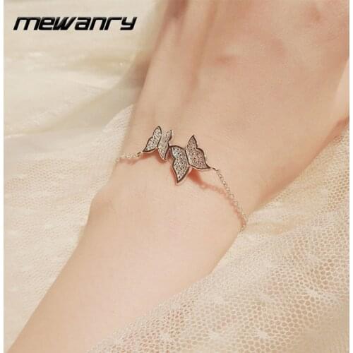 Mewanry 925 Sterling Silver Bracelet for Women New Trend Creative Elegant Butterfly Zircon Bride Jewelry Gifts Party Accessories
