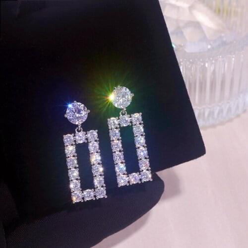 Trendy Shiny Zirconia Crystal Drop Dangle Earrings for Women Simple Square CZ Stone Earrings Bridal Wedding Jewelry Accessories