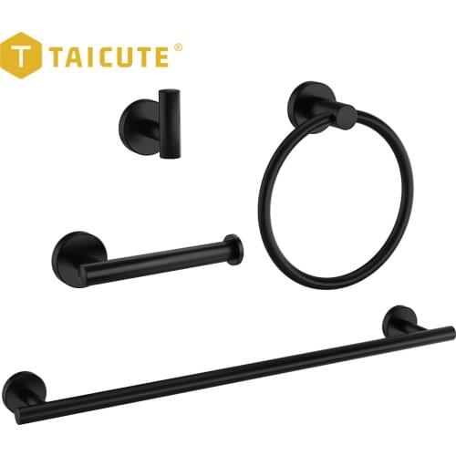 TAICUTE 5Pack Bathroom Accessories Set Towel Ring Bar Hooks Toilet Paper Roll Holder Round Hanger Hardware, Black Gold