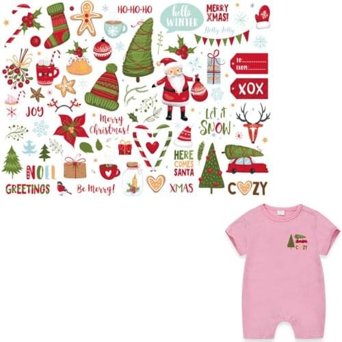 Happy Christmas Car Diy Accessories Patchstickers Heat Transfer Clothes Iron On Patches For Backpack Socks