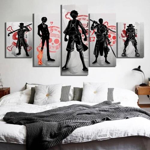Canvas Prints Pictures Wall Art 5 Pieces One Piece Painting Home Decoration Animation Modern Modular Poster Living Room Frame