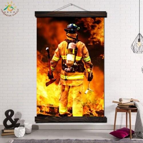 Fireman Hero Single Framed Scroll Painting Modern Canvas Art Prints Poster Wall Painting Artwork Wall Art Pictures Home Decor
