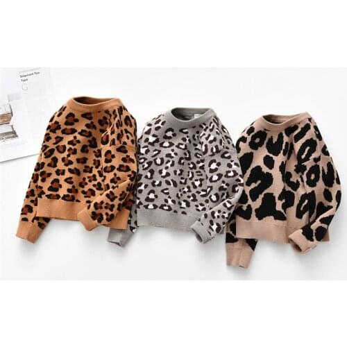 2020 New Autumn Winter Kids Sweater Baby Boys Girls Leopard Print Jumper Children Knitted Tops Fashion Girls O-Neck Sweater 2-6Y