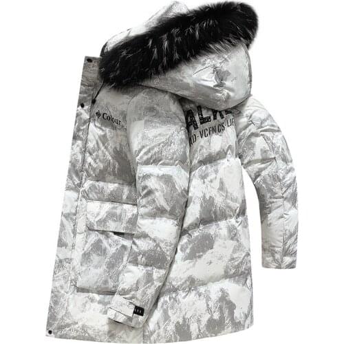 New Winter Down Jacket Mens Long Casual Goose Down Jackets Big Fur Collar Down Coat Men Cold-Proof Warm Overcoat