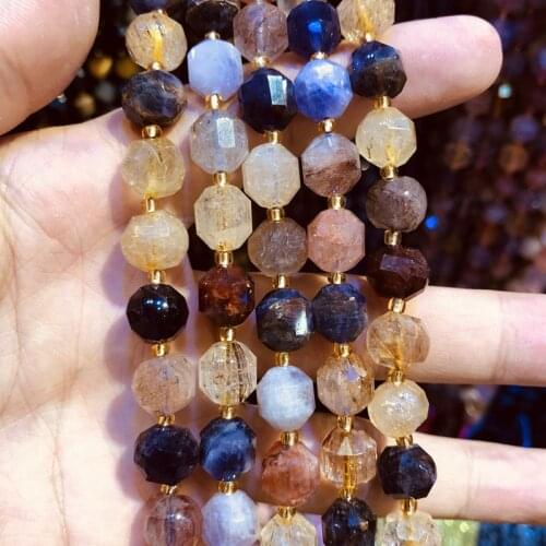 Wholesale Natural Mulit Rutilated Quartz Beads,Hand Cutting Bead10mm Faceted Gem Stone Loose Beads for jewelry,1string 15.5"