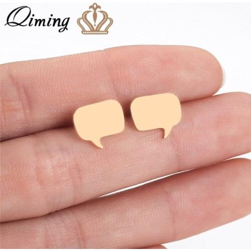 QIMING Stainless Steel Dialog Box Simple Earrings Maxi Personality Creative Women Wholesale Jewelry Punk Stud Earrings Gift