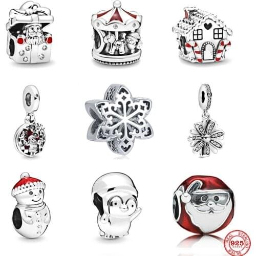 Christmas gift santa house snowflake snowman diy bead fit Original Pandora charm silver 925 Bracelet trinket jewelry for women