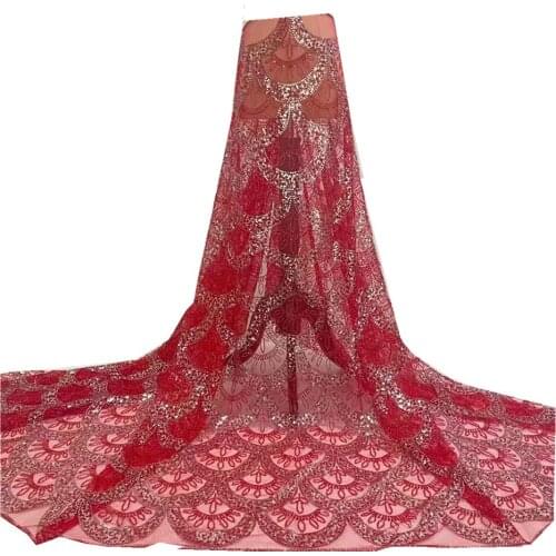 SJ Lace African Lace Fabric 2021 Embroidered High Quality Bridal Nigerian Tulle Lace Fabrics Squines For Wedding Party jh3-49