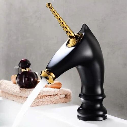 Bathroom Faucets White/Gold Brass Unicorn Head Type Single Handle Basin Faucet Cold Hot Sink Mixer Taps Torneira кран для ванной