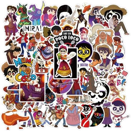 10/50pcs Disney Movie Coco Stickers Decal Vinyl for Kids Stationery Scrapbooking Skateboard Laptop Guitar Sticker
