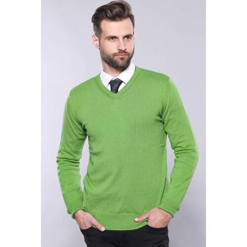 V Neck Dark Green Sweater Wessi