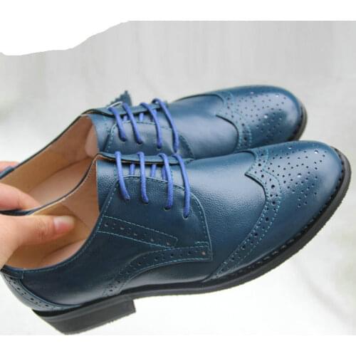 Vintage Flats Genuine Leather Fashion Single Shoes Womens Navy Blue Oxfords Shoes Brockden Womens Shoes Lace-up Lovers Shoes