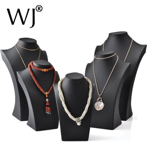 Black PU Leather Jewelry Display Bust Model Pendants & Pearl Necklaces Neck Forms Presentation Stand Holder Rack for Counter Top