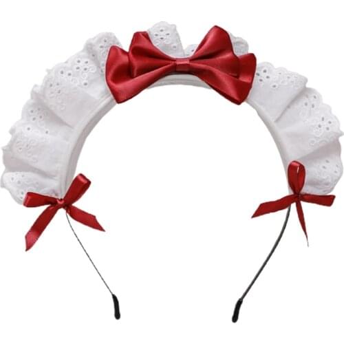 Japanese Lolita Hair Accessories Ruffled Lace Bow Gothic Maid Cosplay Headband