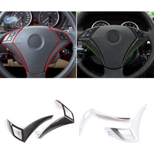 For BMW 5 Series E60 E61 2003 2004 2005 2006 - 2010 Carbon Texture Car Steering Wheel Panel Switch Button Frame Protective Cover