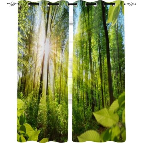Green Forest Sun Natural Landscape Window Curtains for Living Room Bedroom Kitchen Window Treatments Home Decor Cortinas