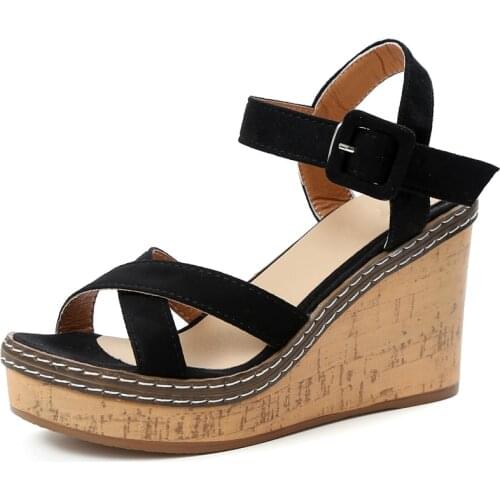 2020Hot Summer Buckle Womens Sandals Velvet Flock Fish Mouth Fashion High Heel Platform Open Toes Women Sandals Shoes 35-40