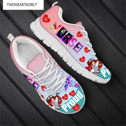Women Sneakers Casual Lovely Cartoon Nurse Pattern Flats Shoes Lady Large Sizes Custom Shoes Lightweight Breathable Work Shoe