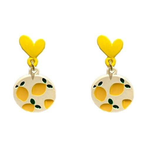 RZ086 925 Silver Needle Simple Style Love Lemon Earrings Geometric Round Earrings Women