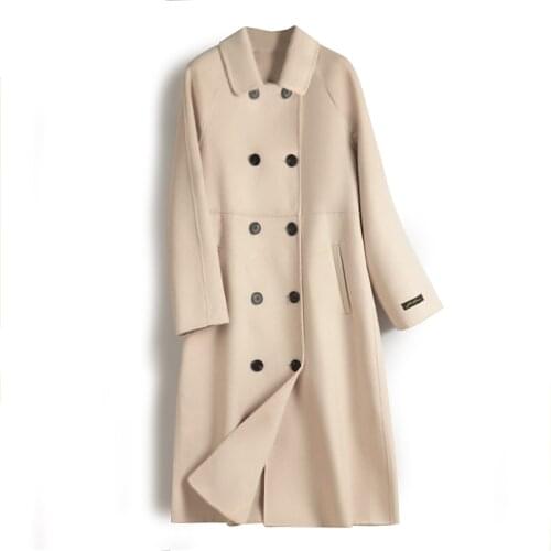 Season double cashmere coat female 2020 spring season long Hepburn wind brought cloth doll in the new coat