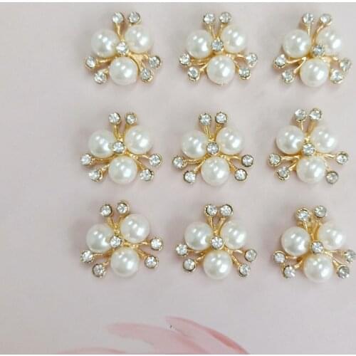 10PCS 15mm Pearl Flowers Metal Alloy KC Gold Crystal Rhinestone Imitation Pearl Flowers Connectors Charm For DIY Jewelry Making