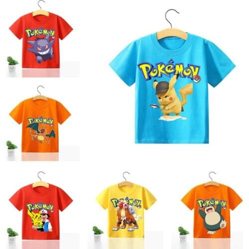 2021 Pokemon Pikachu T Shirt Clothes Boutique Kids Clothing Mewtwo Charmander Rayquaza Short Sleeve Cotton Digital Tops Tee