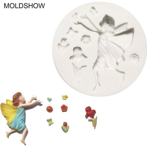 3D minsunbak Fairy Elf,Flower Fairy Butterfly Silicone Mold DIY cake decorating tools Chocolate Gumpaste Mould Sugar craft