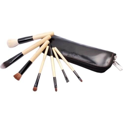 7 Pcs Cosmetics Powder Eyebrow Lip Brushes Set Makeup Tools W/ Pouch Bag FATE