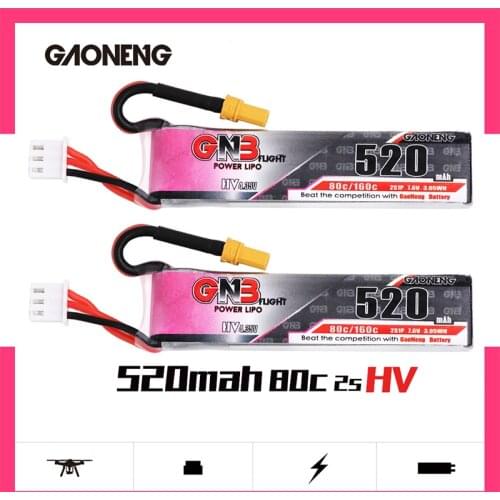 2PCS Gaoneng GNB Lipo Battery 520mAh 7.6V 80C 2S HV 4.35V Rechargeable RC Battery XT30 Plug For RC FPV Drone Quadcopter