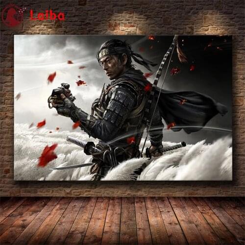 Diamond Embroidery Hot selling home art, Japanese samurai Full Square round Diamond Mosaic Art Painting Cross Stitch Wall Decor