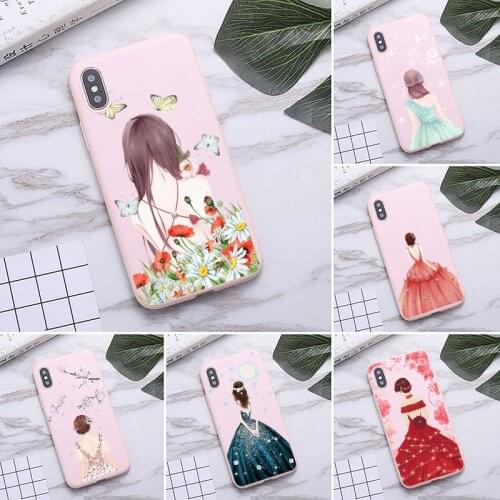 Luxury Fashion Travel Beautiful Girl Phone Case for iPhone 11 Pro Max X XR XS 8 7 6s Plus Matte Candy Pink Silicone Cases