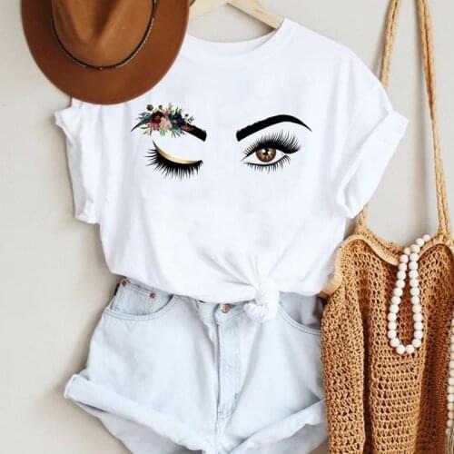 Women Watercolor Flower Funny New Eye Eyelash Fashion Cartoon Summer Lady Print Tee Graphic T Top Female Tshirts Clothes T-Shirt