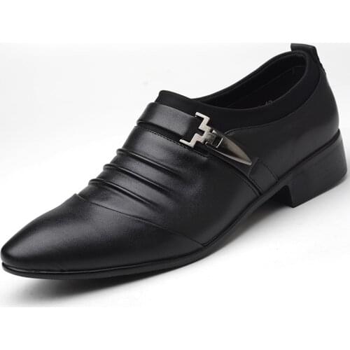 Italian British Genuine Leather Mens shoes Leather Pointed Toe Men Dress Shoes Business Wedding Oxfords Formal Shoes For Male