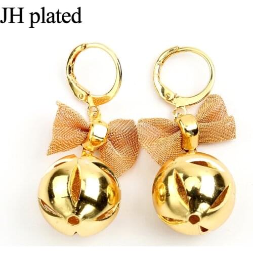 JHplated fashion Ethiopia Earrings Bowknot big ball Gold Color for Women Fashion Jewelry wedding gift