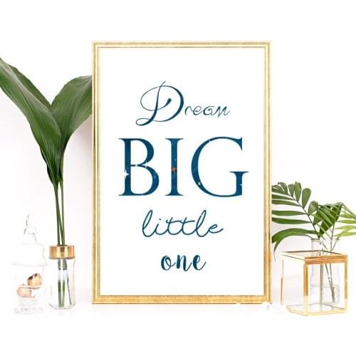 Unframed Nursery Cute Font Quote Dream Big Little One Canvas Painting Quote Baby Boy Room Wall Picture Home Decoration LZ350