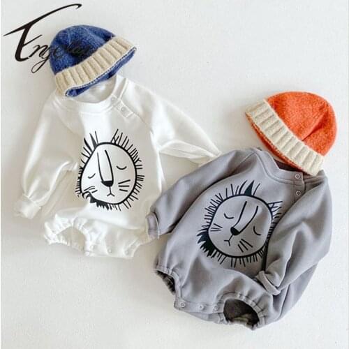 Engepapa 2021 Winter Korean Style Infant Baby Thickened Romper Cartoon Lion Long Sleeve Jumpsuit Baby Boys Girls Cute Clothing