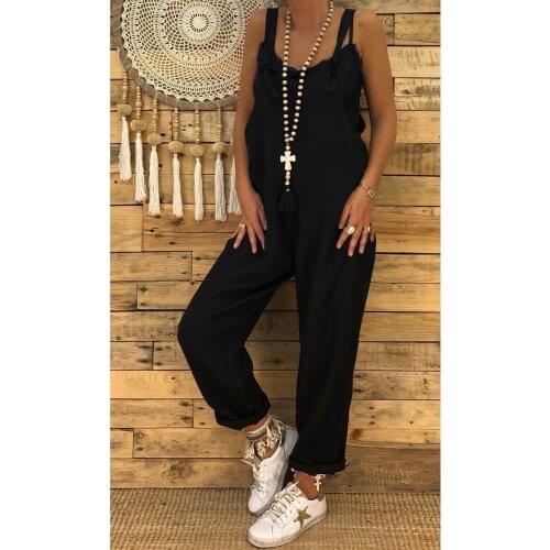 New Fashion Women Casual Dungarees Overalls Jumpsuit Ladies Romper Pants Cotton Linen Long Playsuit Casual Loose Jumpsuit
