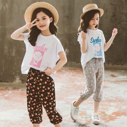 Girls Clothes Set Cartoon Letter Shirt+Pants 2PCS Girl Summer Children Clothing Set Fashion Kids Girls Clothes 4 6 8 10 12 Years
