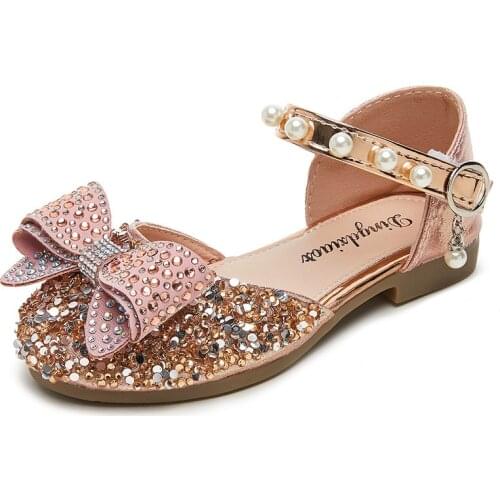 Summer Girls Shoes Bead Mary Janes Flats Fling Princess Glitter Shoes Baby Dance Shoes Kids Sandals Children Wedding Shoes Cute
