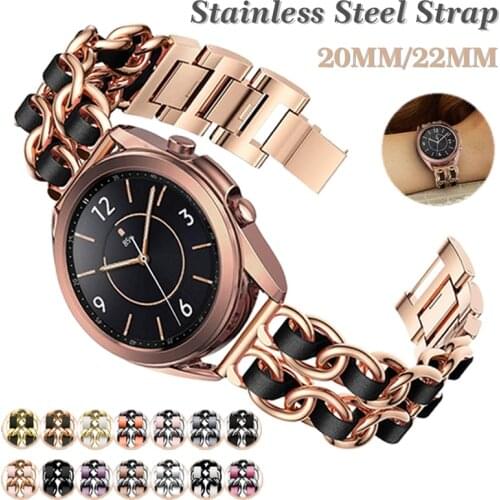 Metal Leather Loop 20mm 22mm For Samsung Galaxy Watch 3 41mm Active 2 44 40mm Galaxy Watch 42mm for Amazfit Huawei Watch Starp