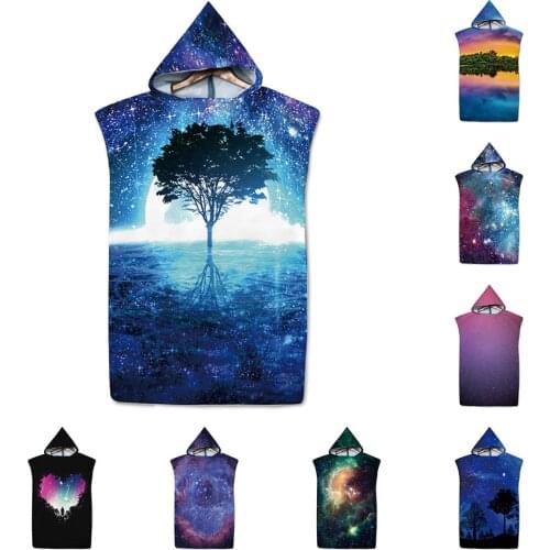 Microfiber Starry sky Quick Dry Wetsuit Changing Robe Poncho Beach Towel Bathrobe Cloaks Hooded Swimming Pool Gym Bath Towels