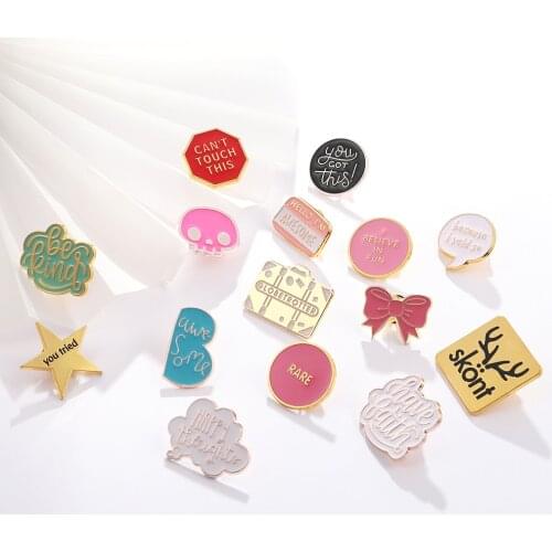 Cute Collar Pin Brooch Handmade Enamel bow knot star Round text pin charm Lapel pin badges Women Men clothing Accessories