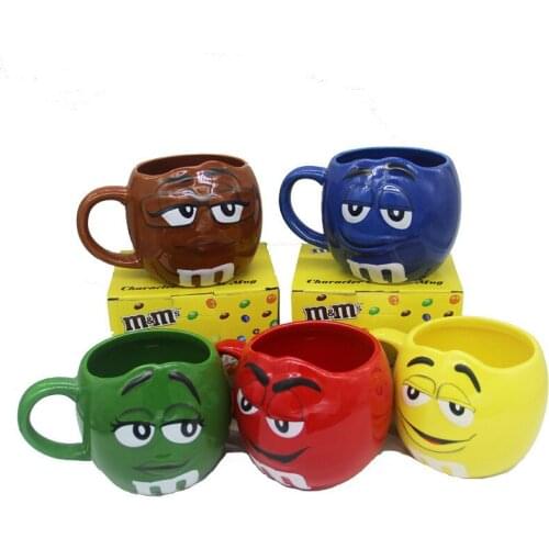 Cute Cartoon M&m Bean Expression Mug With Handle Milk Cup Coffee Mug Drinkware Water Bottle Office Home Gift Kids Friends Family