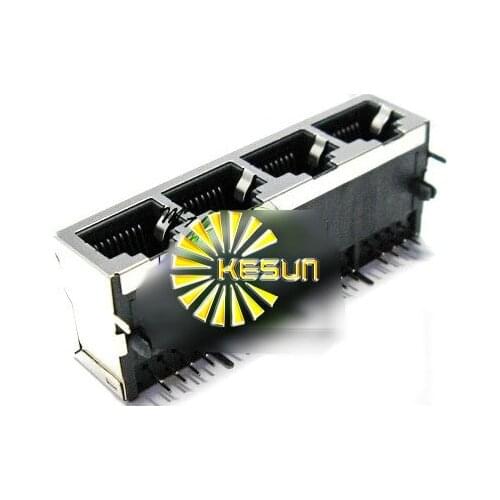 FREE SHIPPING 10PCS x 59/1x4 Shield Type 90 Degree Right Angle 4 Port RJ45 LAN Modular Network Connector