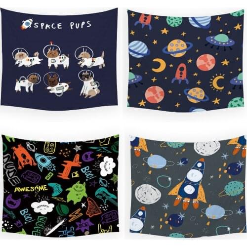 Cartoon spaceship in outer space macrame wall hanging bohemian decor tapestry anime room decor aesthetic accent wall decor home