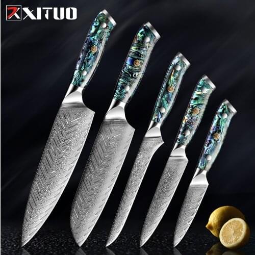 XITUO Damascus Kitchen Knife Set Japanese Chef Knife Santoku 1-5pc Fruit Vegetable Boning Slicing Meat Cleaver Knives Cooking